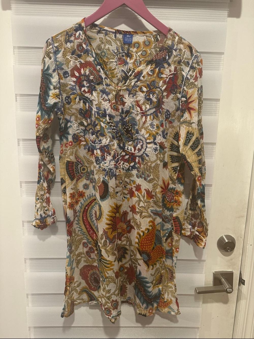 Raj Paisley embroidered lightweight multicolor  V-neck swim coverup size L